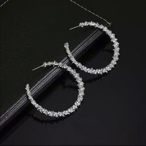 Silver Textured Round Hoop Earrings